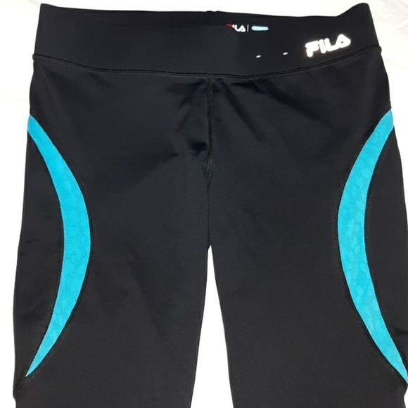 Fila Sport Running Crop Leggings Black Blue Small - Picture 2 of 7